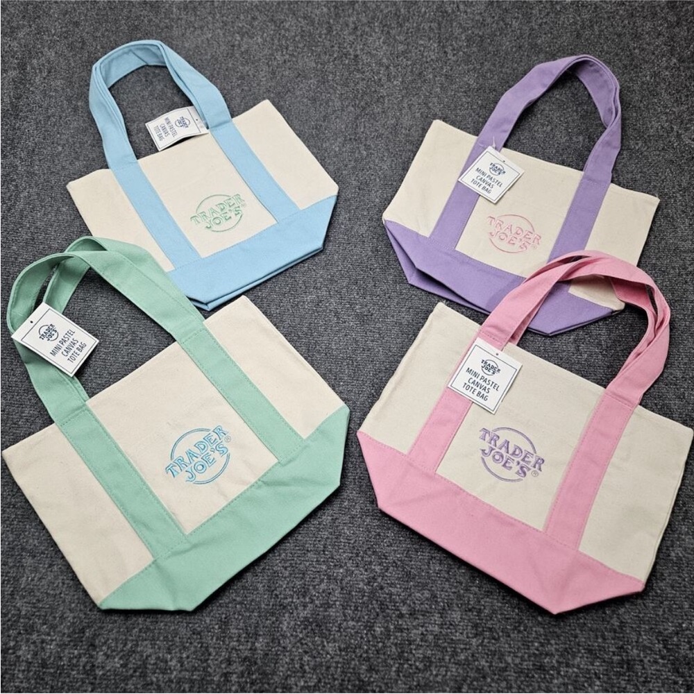Canvas Tote Bag Set - Pink, Purple, Green, Blue